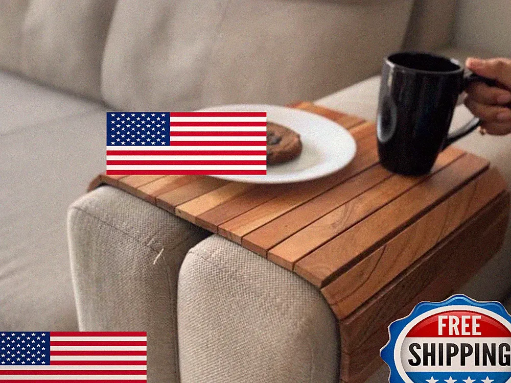 Vesta Homes Acacia Wood Sofa Armrest Tray - Flexible, Foldable Couch Table