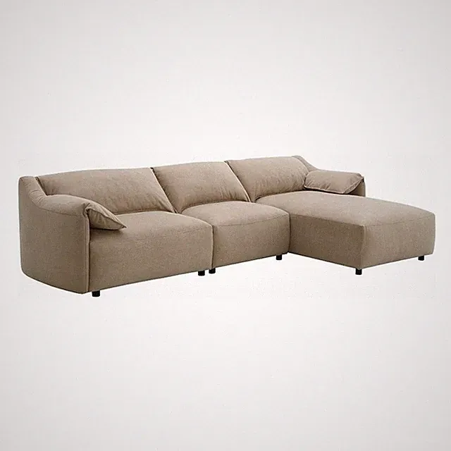 Vety L Shaped Sectional Sofa- Pillow Arm- Light Brown Nubuck Leather