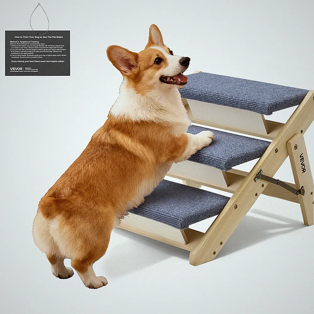 VEVOR 3-Step Wood Pet Stairs for Large Dogs up to 150 lb Dog Steps for Bed Sofa
