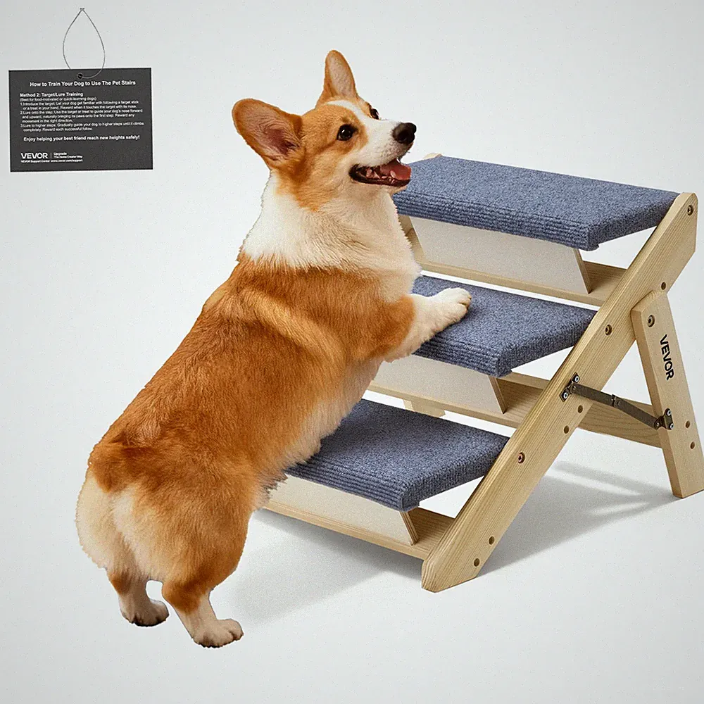 VEVOR 3-Step Wood Pet Stairs for Large Dogs up to 150 lb Dog Steps for Bed Sofa
