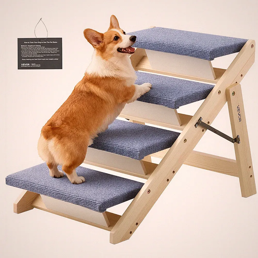VEVOR 4-Step Wood Pet Stairs for Large Dogs up to 150 lbs Dog Steps for Bed Sofa
