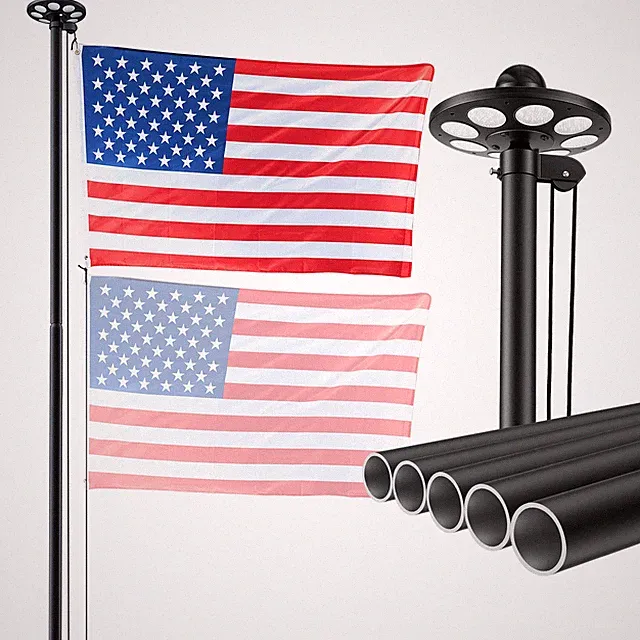 VEVOR Flag Pole Sectional Flagpole Kit 25 ft Solar Light Aluminum American Black