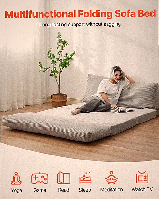 VEVOR Folding Sofa Bed, 3-in-1 Foldable Couch Bed with Washable Cover, 25D High