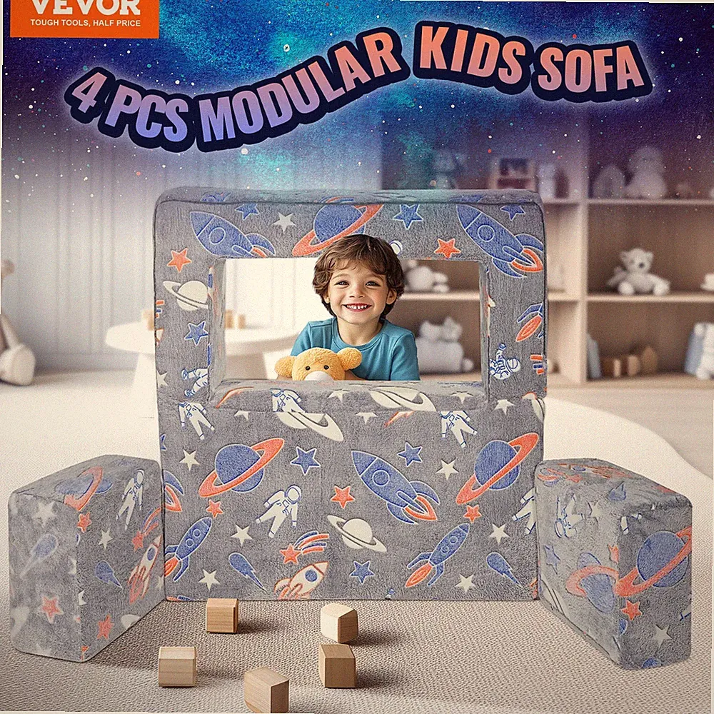 VEVOR Kids Couch, 4Pcs Toddler Couch Sofa Bed, Kids Chair Seat Playroom Furnitur