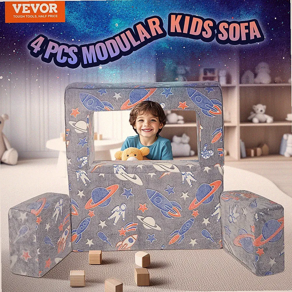VEVOR Kids Couch, 4Pcs Toddler Couch Sofa Bed, Kids Chair Seat Playroom Furnitur
