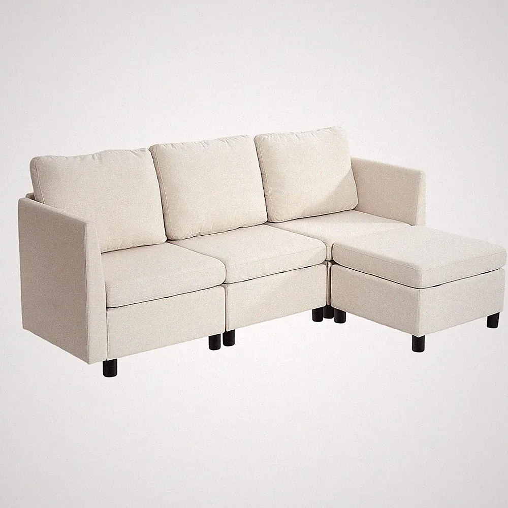 VEVOR Modular Sectional Sofa 3-Seater Modular Sofa with Hidden Storage & Ottoman