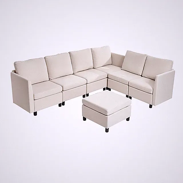 VEVOR Modular Sectional Sofa L-Shaped 6 Seater Modular Sofa with Ottoman Beige