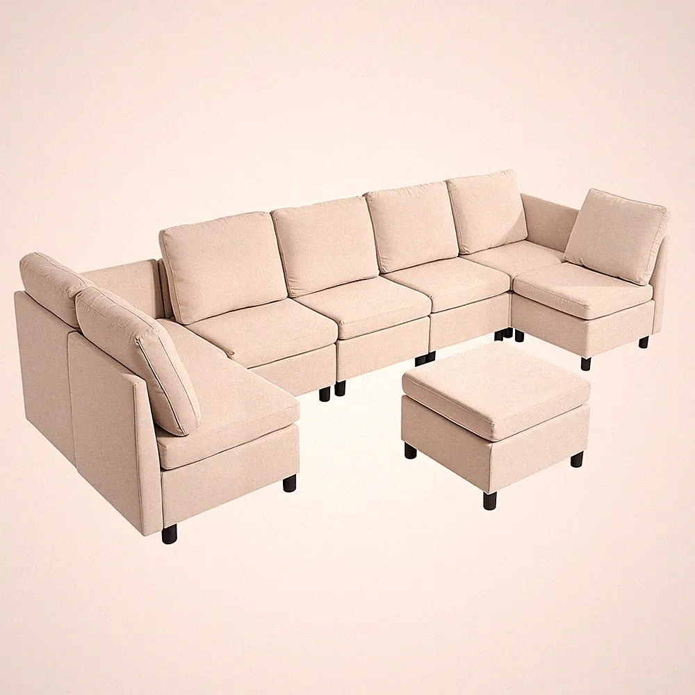 VEVOR Modular Sectional Sofa U-Shaped 7 Seater Modular Sofa with Ottoman Beige