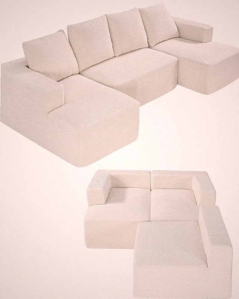 VEVOR Modular Sectional Sofa U Shaped Cloud Couch with Chaise and Cushion Beige