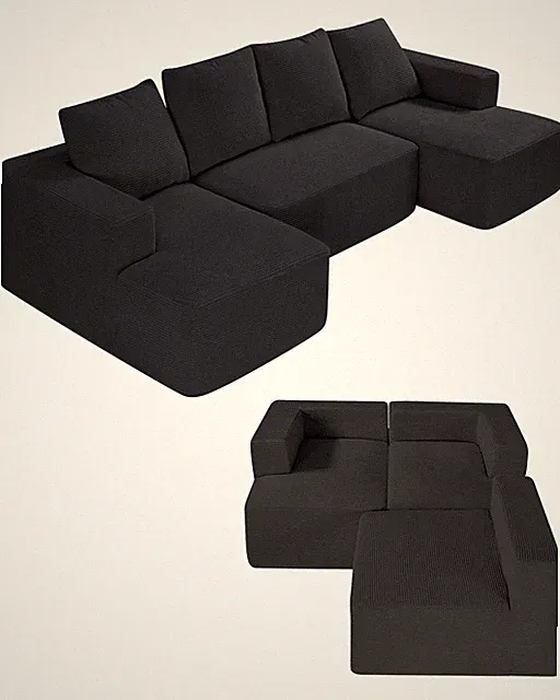 VEVOR Modular Sectional Sofa U Shaped Cloud Couch with Chaise and Cushion Black