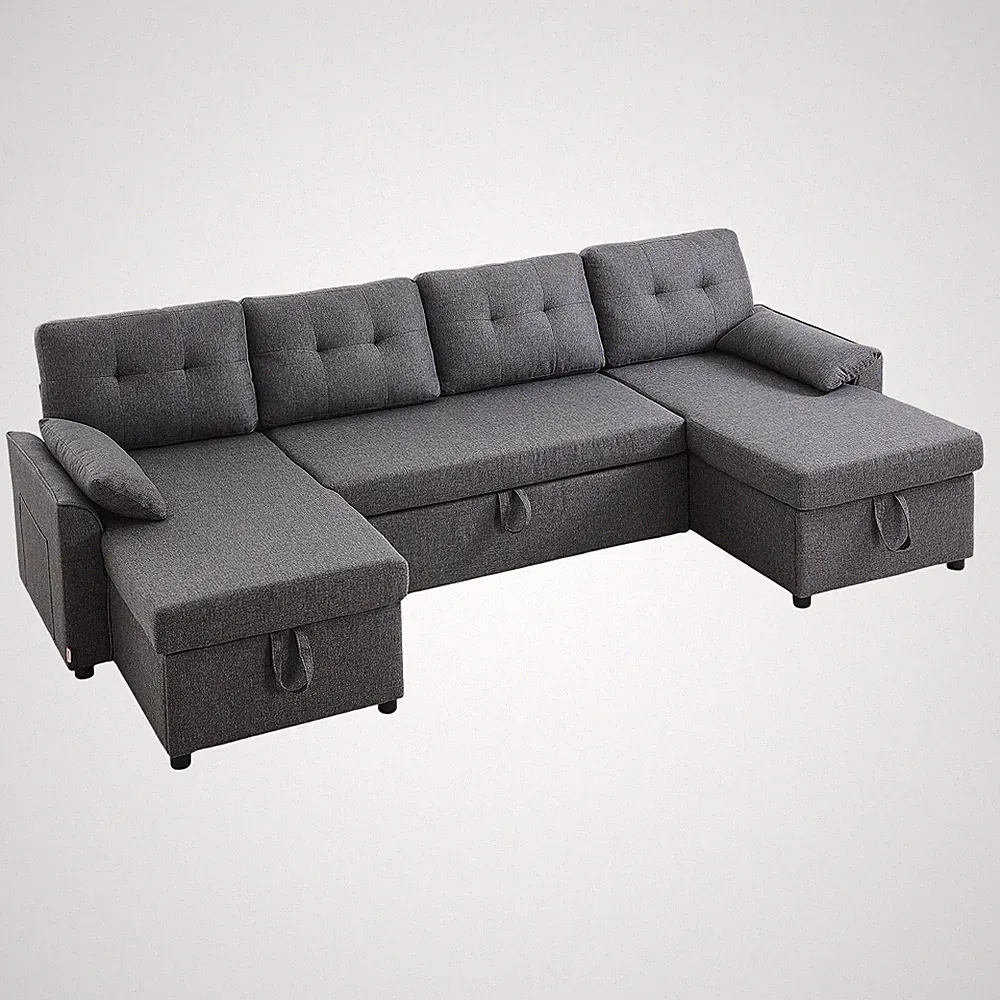 VEVOR U Shaped Sofa Bed 6-Seat Convertible Sleeper Sofa Bed Double Chaise Gray