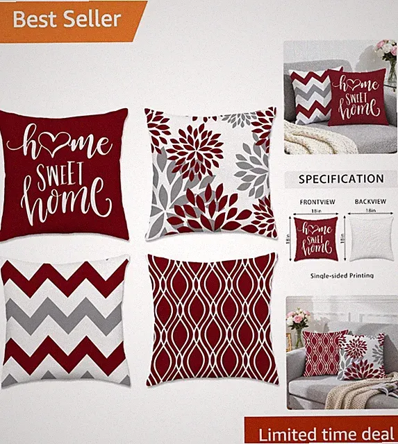 Vibrant 18x18 Outdoor Pillow Covers in Burgundy - Set of 4 with Invisible Zipper