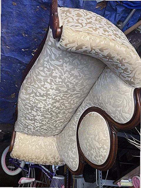Victorian English Roll Arm Sofa Beige Floral Fabric Brown Wood Frame 60in