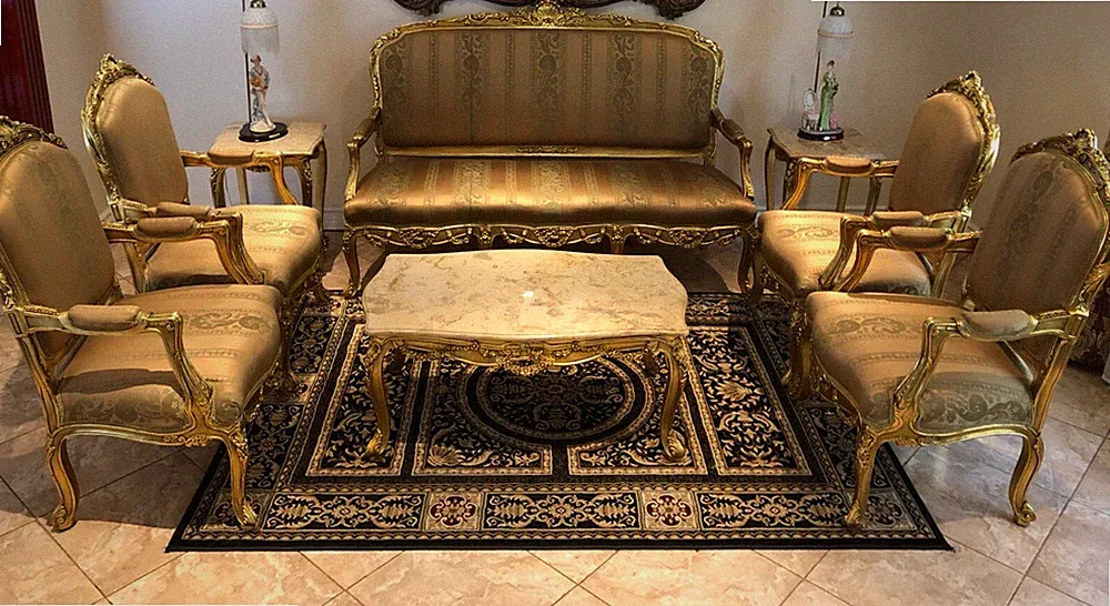 Victorian Gold Sofa 5 piece set- 1 sofa & 4 Side Armchairs
