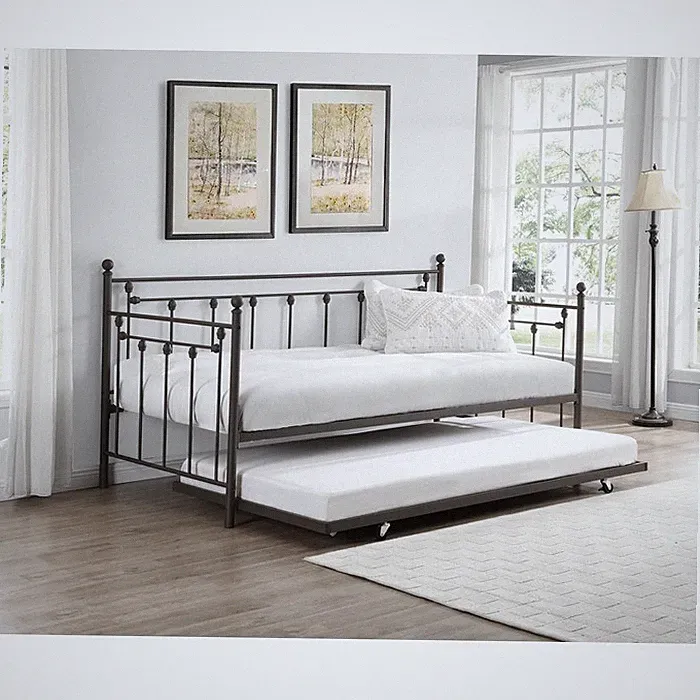 Victorian Metal Daybed with Trundle Bed Twin-Twin Living Room Sofa Bed, Copper
