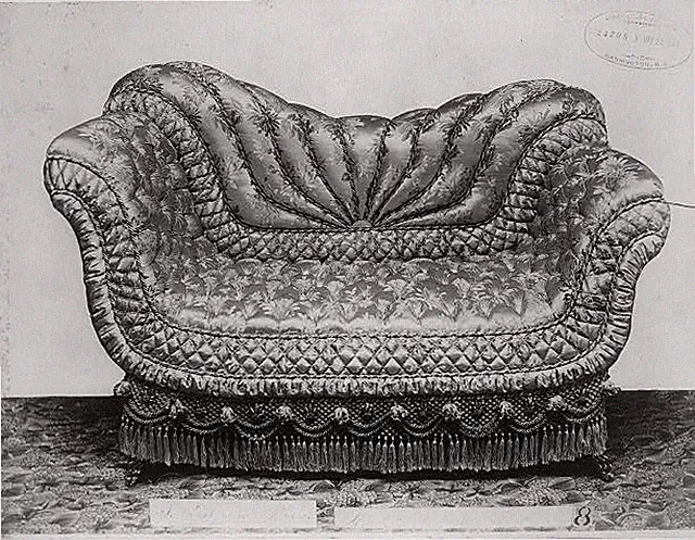 Victorian Sofa 1893 Ornate Upholstered Furniture Tassel Fringed Couch