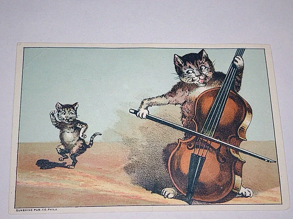 Victorian Squire’s Sofa Bed Cats Dancing & Base Fiddle Trade Card