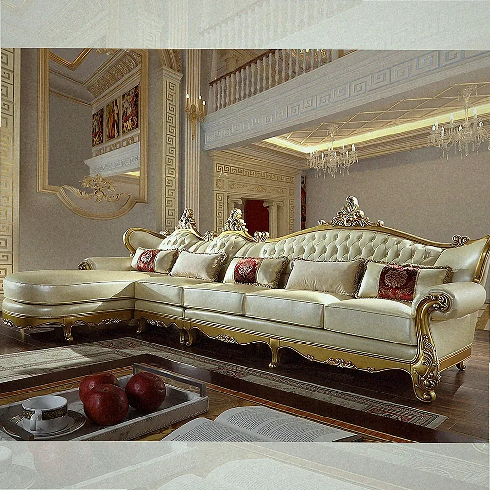 Victorian Style Metallic Gold L-Shape Sectional