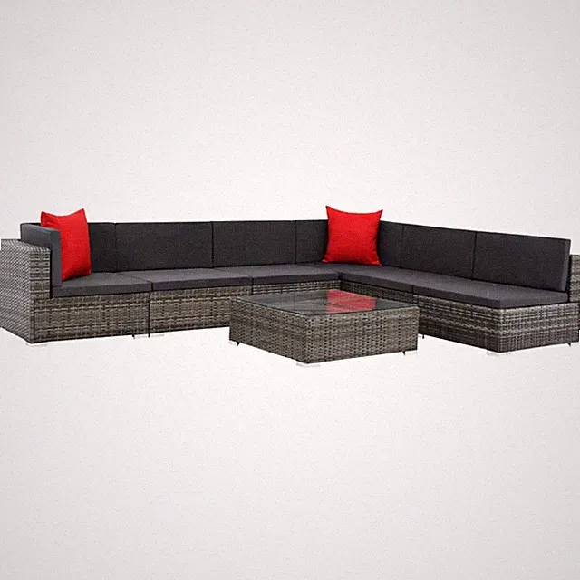vidaXLPatio Sofa Set Sectional Sofa Outdoor Furniture 7 Piece Poly Rattan Gray v