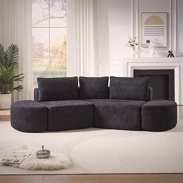 [Video]106.3-inch V-shaped modular sofa set in chenille fabric, featuring thre