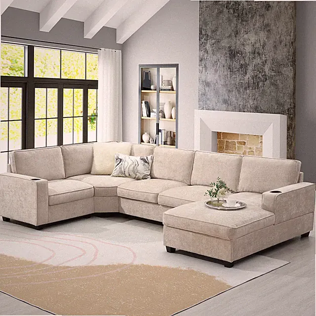[VIDEO]119" U-Shaped Sectional Sofa, 6 Seat Chenille Corner Couch Set with Cup