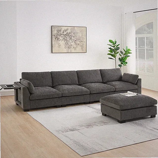 [VIDEO]130" Modular Sectional Sofa, L-Shape with Folding Table and Dual-Port C