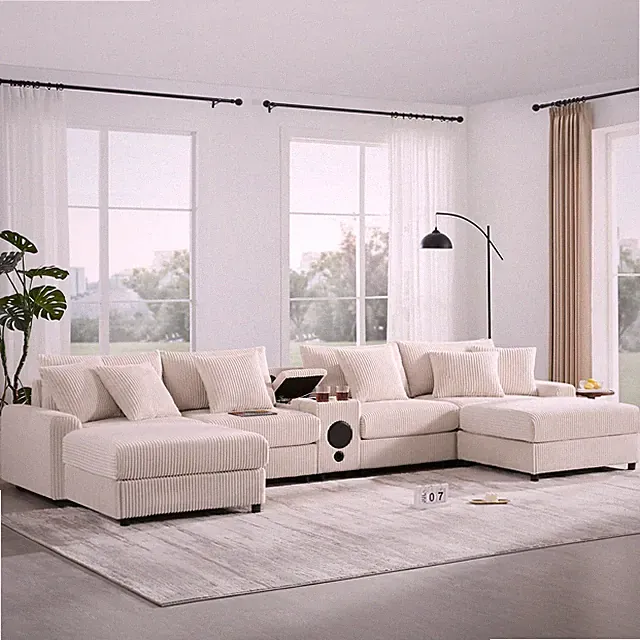 [VIDEO]141.5*64'' Corduroy Sectional Sofa with Bluetooth Speakers, U-Shaped Co