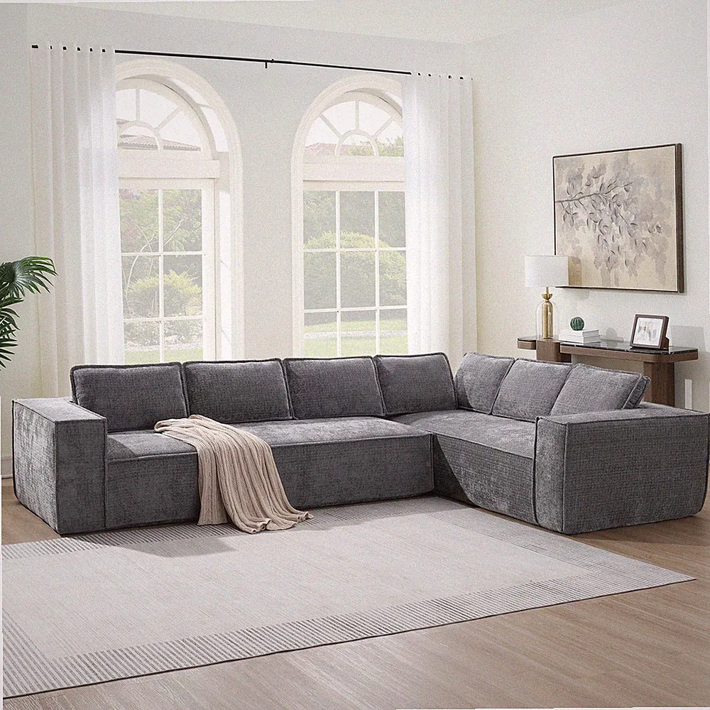 [VIDEO+New]129.5" Minimalist Style Modular Sectional Sofa,6 Seat Wrinkle-resista