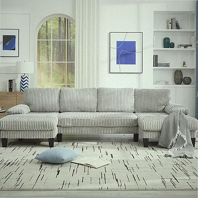 [VIDEO provided][New]U-Shaped Couch with Oversized Seat,4-Seat Sofa with Doub