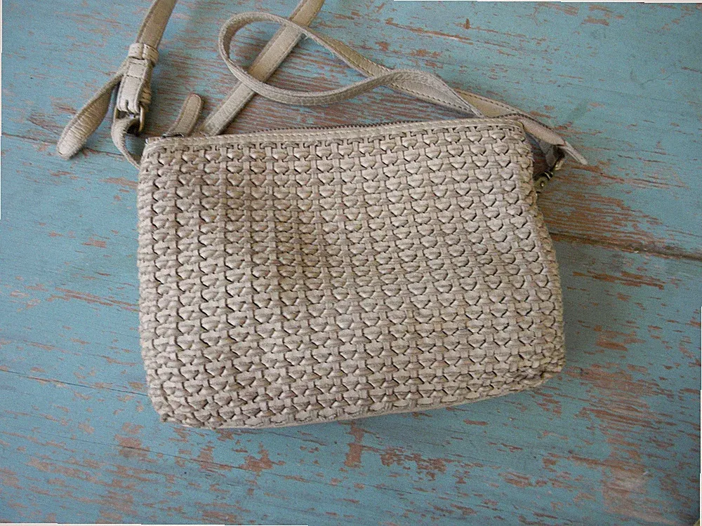 Vilenca Holland Leather SMALL Crossbody Woven BEIGE NEUTRAL TRIPLE SECTION BAG