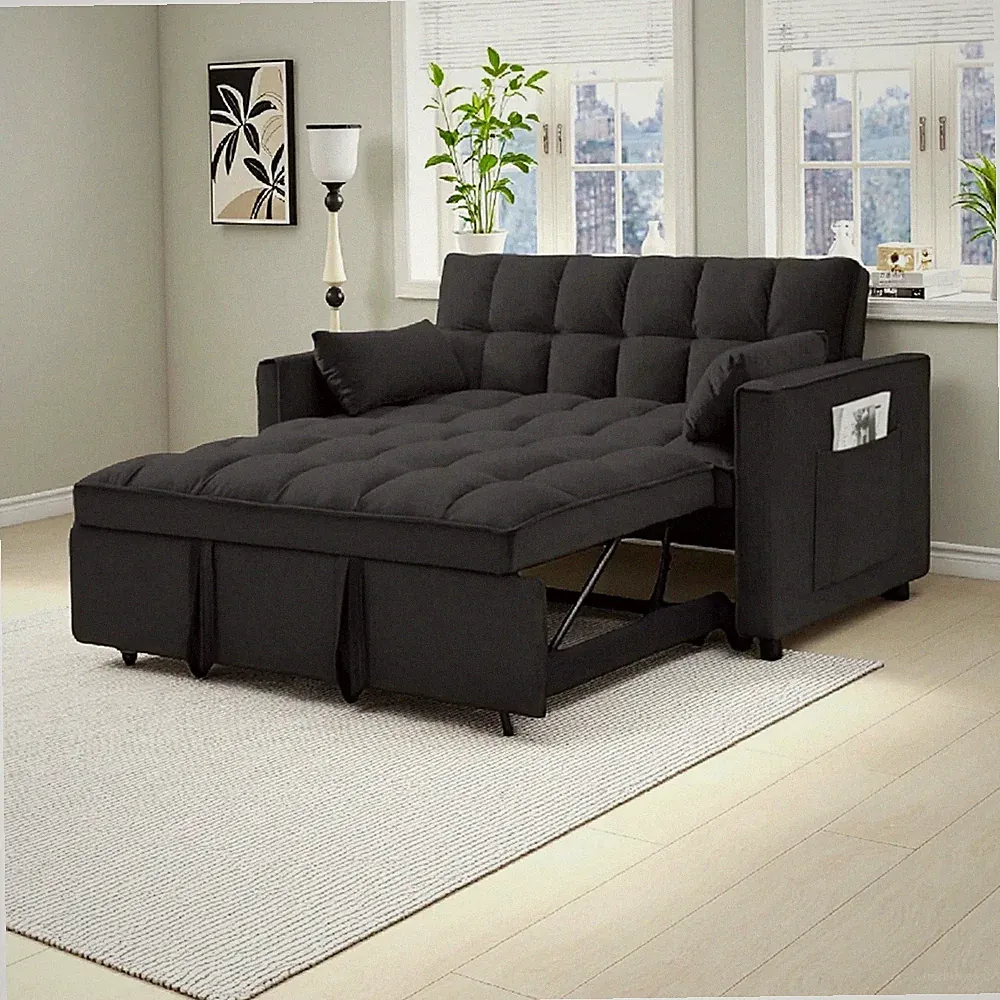 Vinform 54" 3 in 1 Convertible Sleeper Sofa Bed, Pull Out Loveseat Couch Black