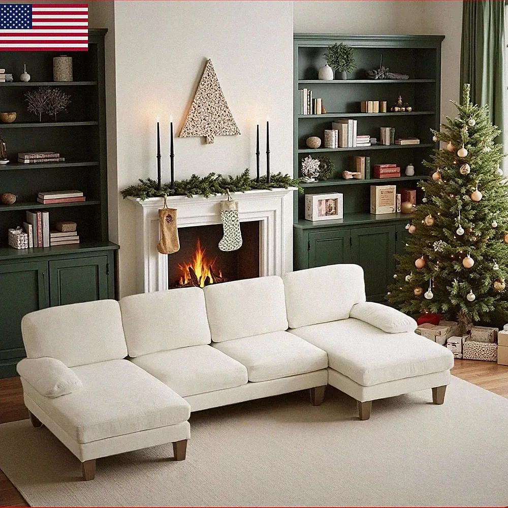VINGLI 110" Sectional Couches Living Room,U Shaped Couch Double Chaise, 4-Seat