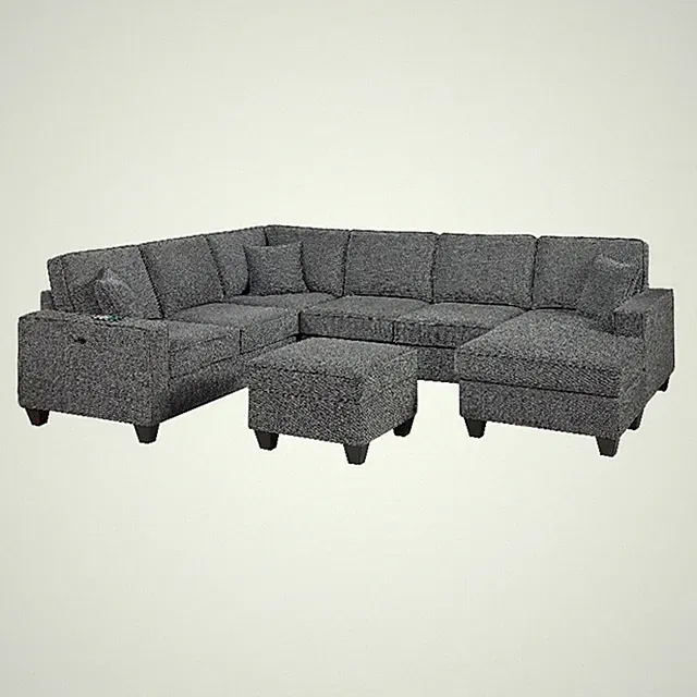 Vini 5pc Sectional Sofa Set- 3 Pillows- USB- Foam Fill Slate Gray Chenille