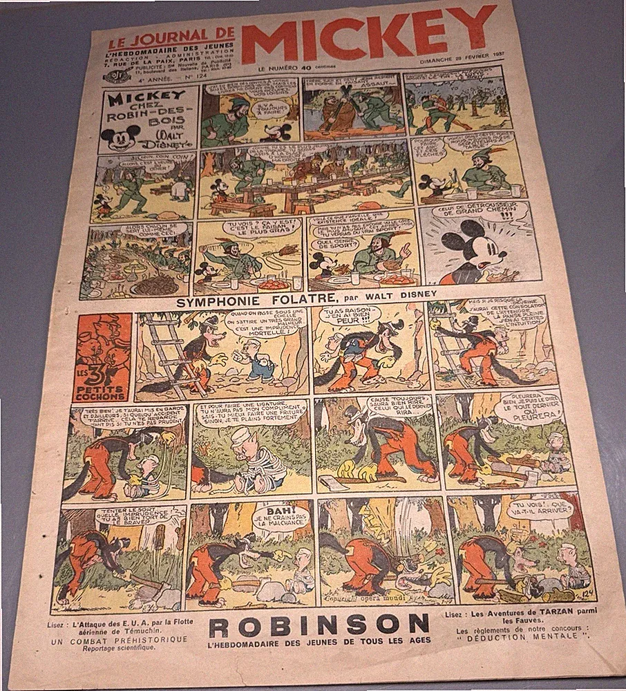Vintage 1937 French Newspaper Comic Section ~ Mickey Mouse Annie