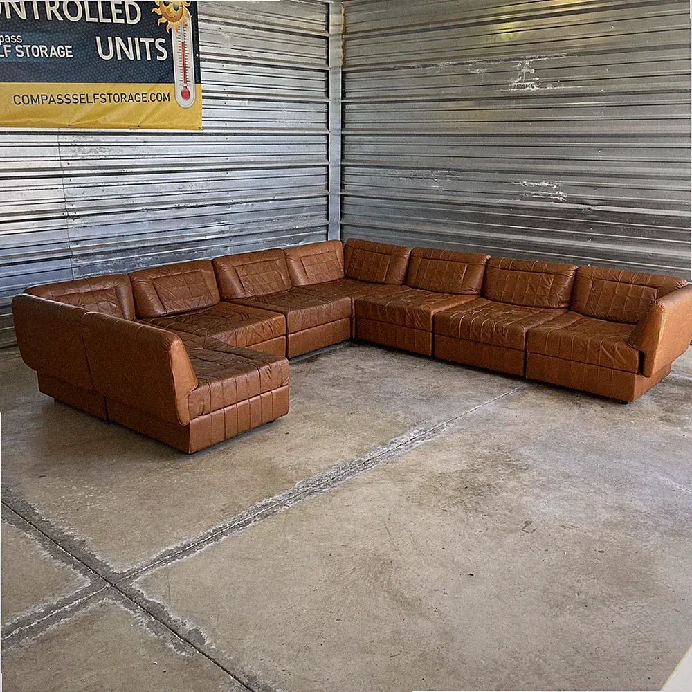 Vintage 1960s Percival Lafer Modular Cognac Leather 8pc Sectional Sofa