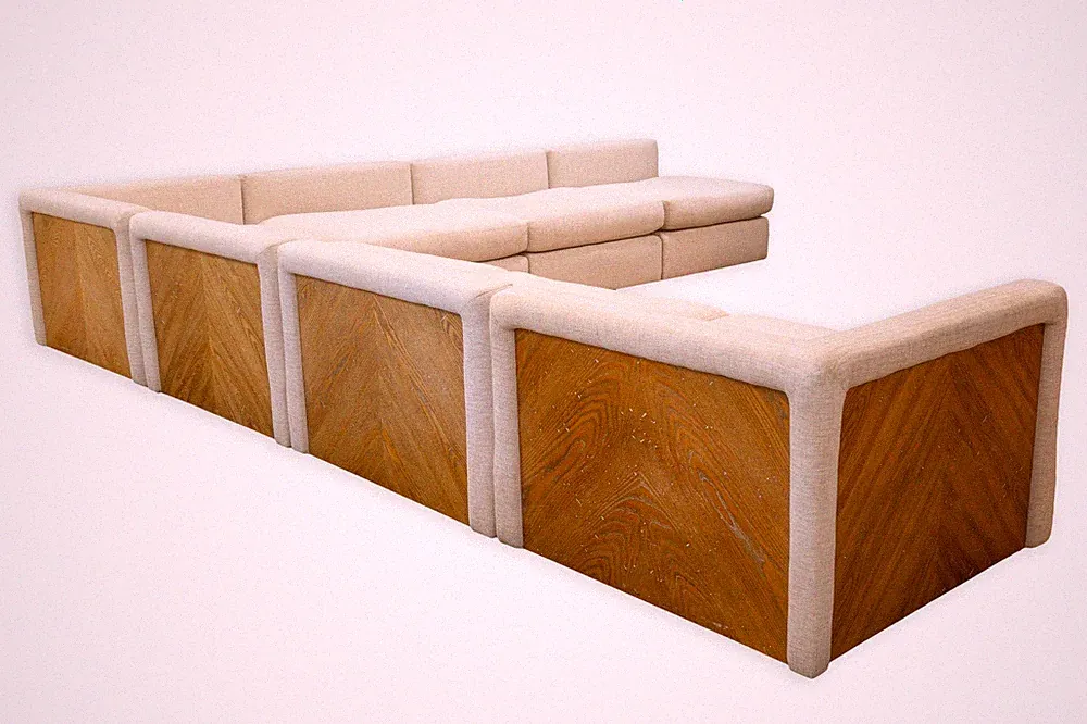Vintage 1970s Drexel Heritage 7pc Modular White Washed Wood Back Sofa Sectional