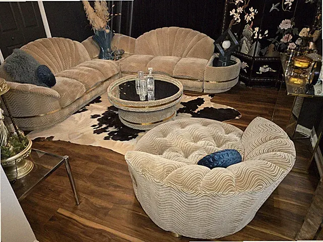 Vintage 1980's Clamshell Sectional Sofa Set