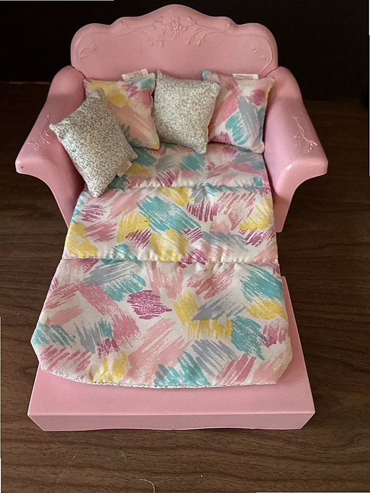 Vintage 1987 Mattel Barbie Sweet Roses Pink Sofa Bed Cushion Extra Pillows