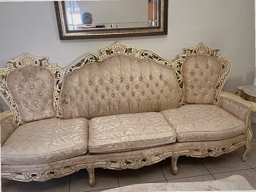 Vintage 1996 French Provincial Sofa Set w/ Marble Tables – Local Pickup FL