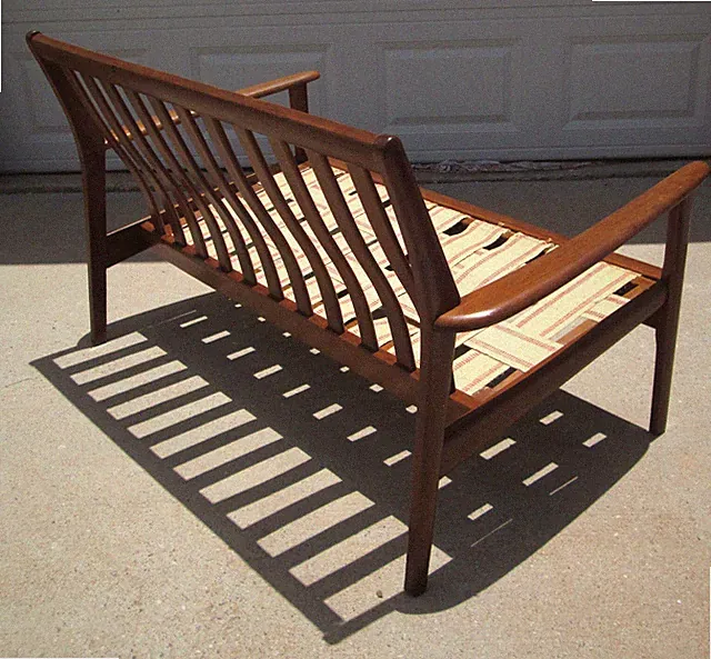 Vintage 2 Seater Teak Scandinavian Modern Wooden Sofa Sweden No Tools 50in Long