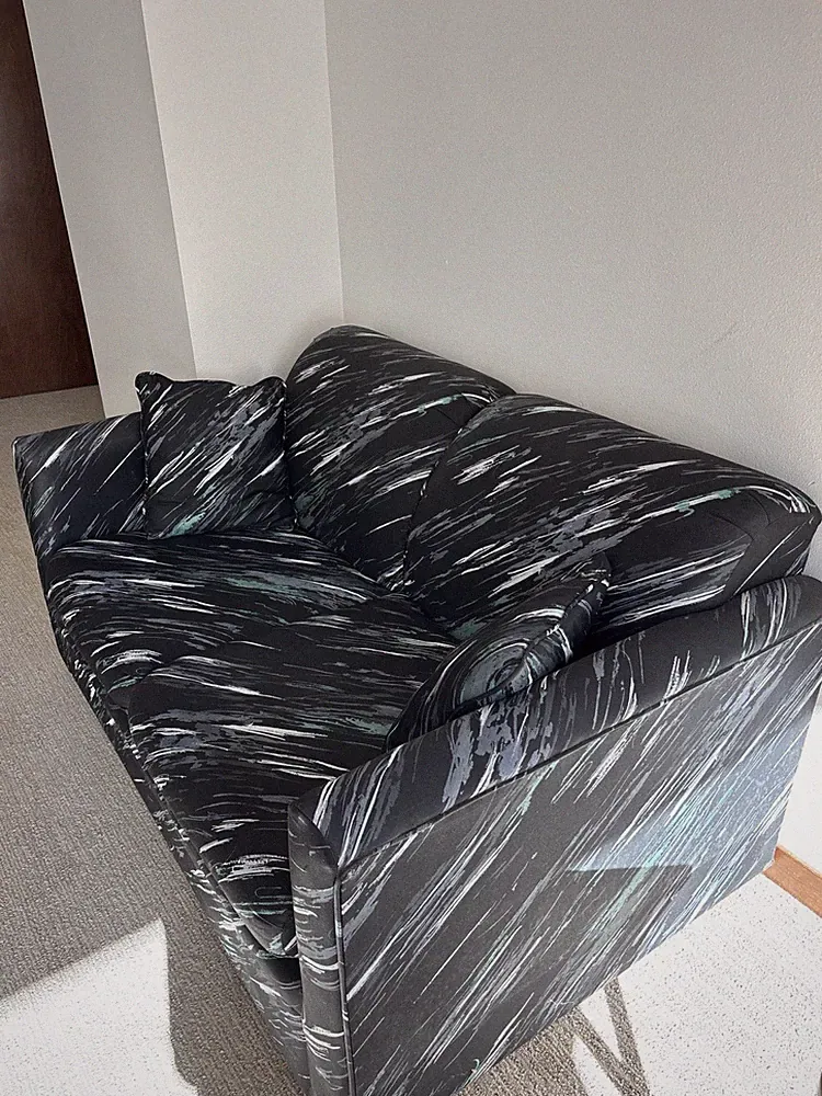Vintage 90s Black Sofa Bed Couch With A Striped Accent