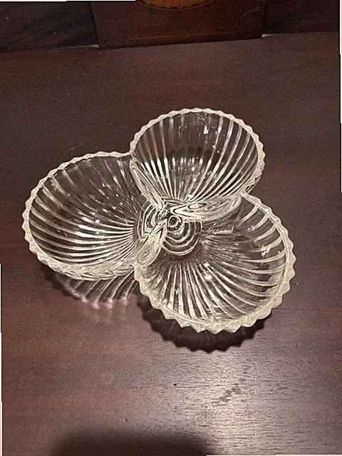 Vintage Anchor Hocking Small Depression Glass Three-section Candy/Trinket Dish