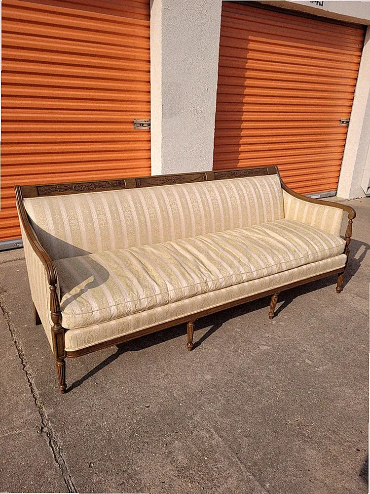 Vintage Antique Hickory English Sheraton Mahogany & Maple 80" Sofa Couch