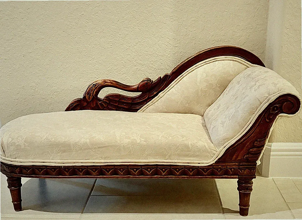 Vintage Antique Swan Carved Fainting Couch , Chaise Doll Or Pet Bed