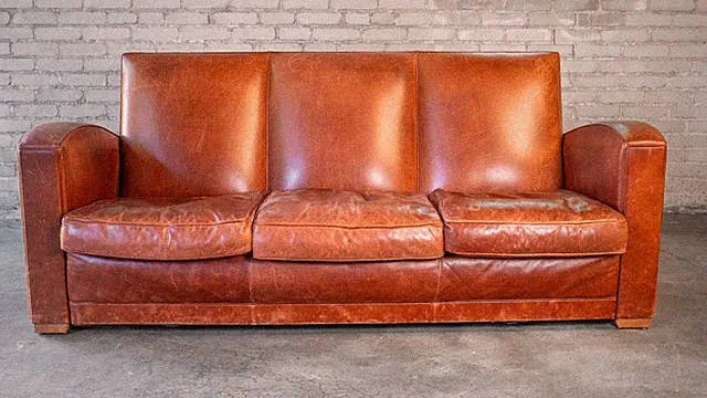 Vintage Art Deco Cognac Leather Sofa