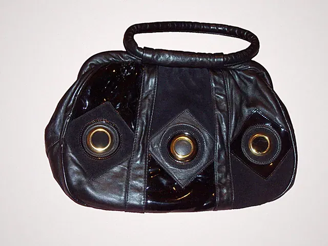 VINTAGE AVANTE USA BLACK LEATHER HINGED CLUTCH DOUBLE STRAP SUEDE PATENT LEATHER