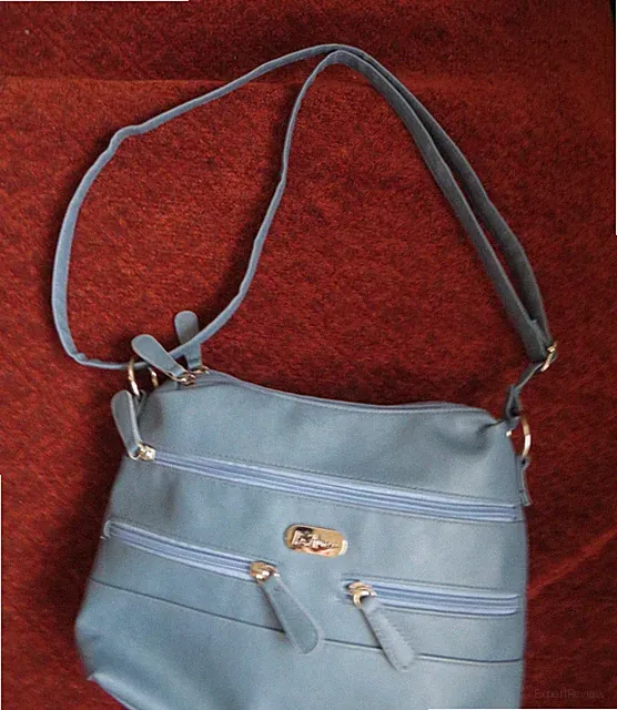 Vintage B. Amici Blue Leather Shoulder Bag Purse 3 Sections Double Handles