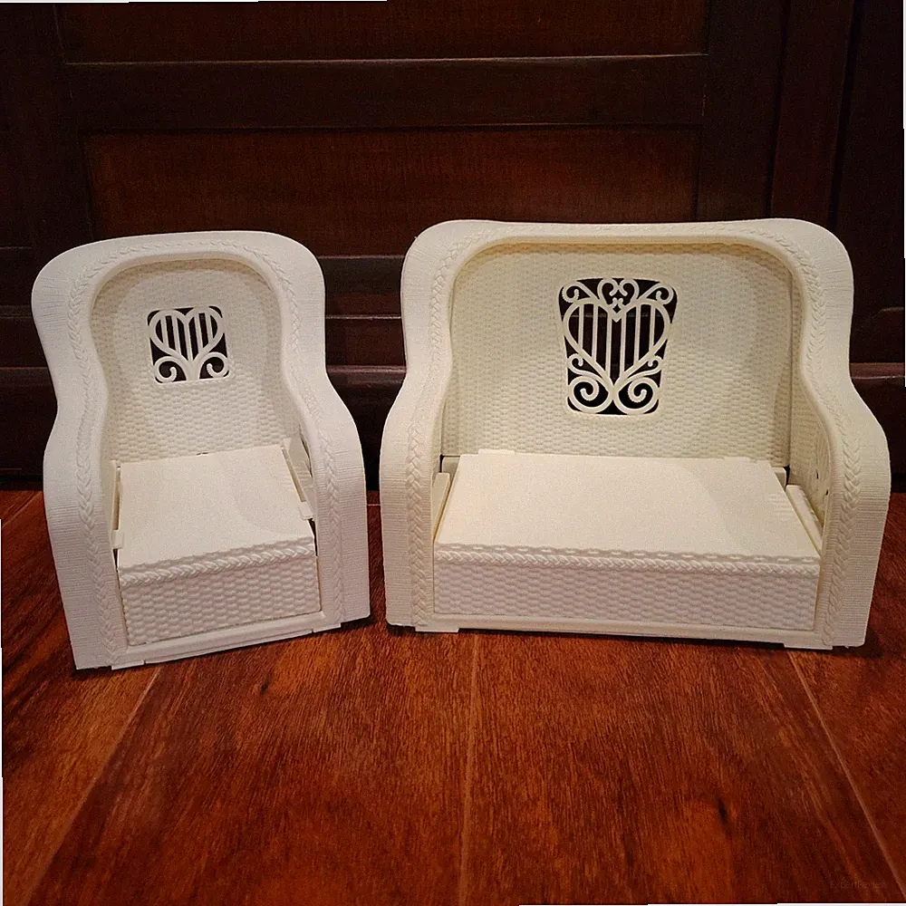 Vintage Barbie Dream House Wicker Living Room Set White Sofa Bed & Chair 1983