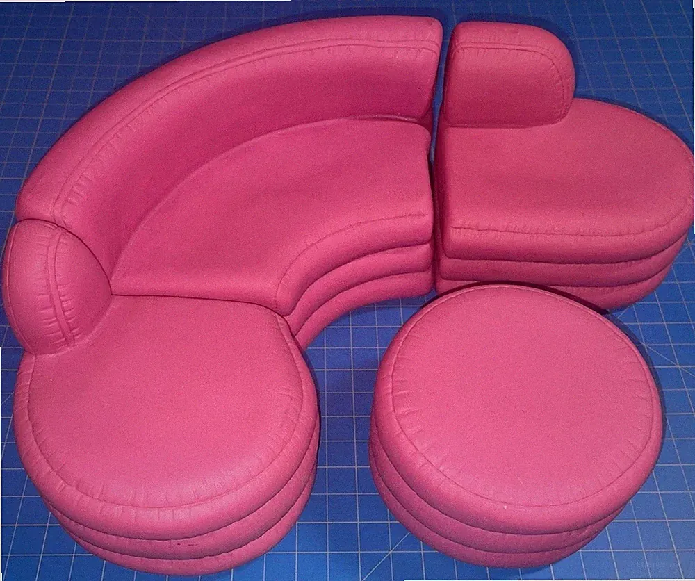 Vintage Barbie Hot Pink 4 Piece Sectional Vinyl Sofa 1992 Mattel