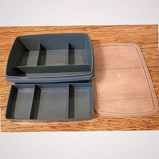 Vintage Blue Tupperware 767-2 Container Sectional With Lid 769-2 3 pieces
